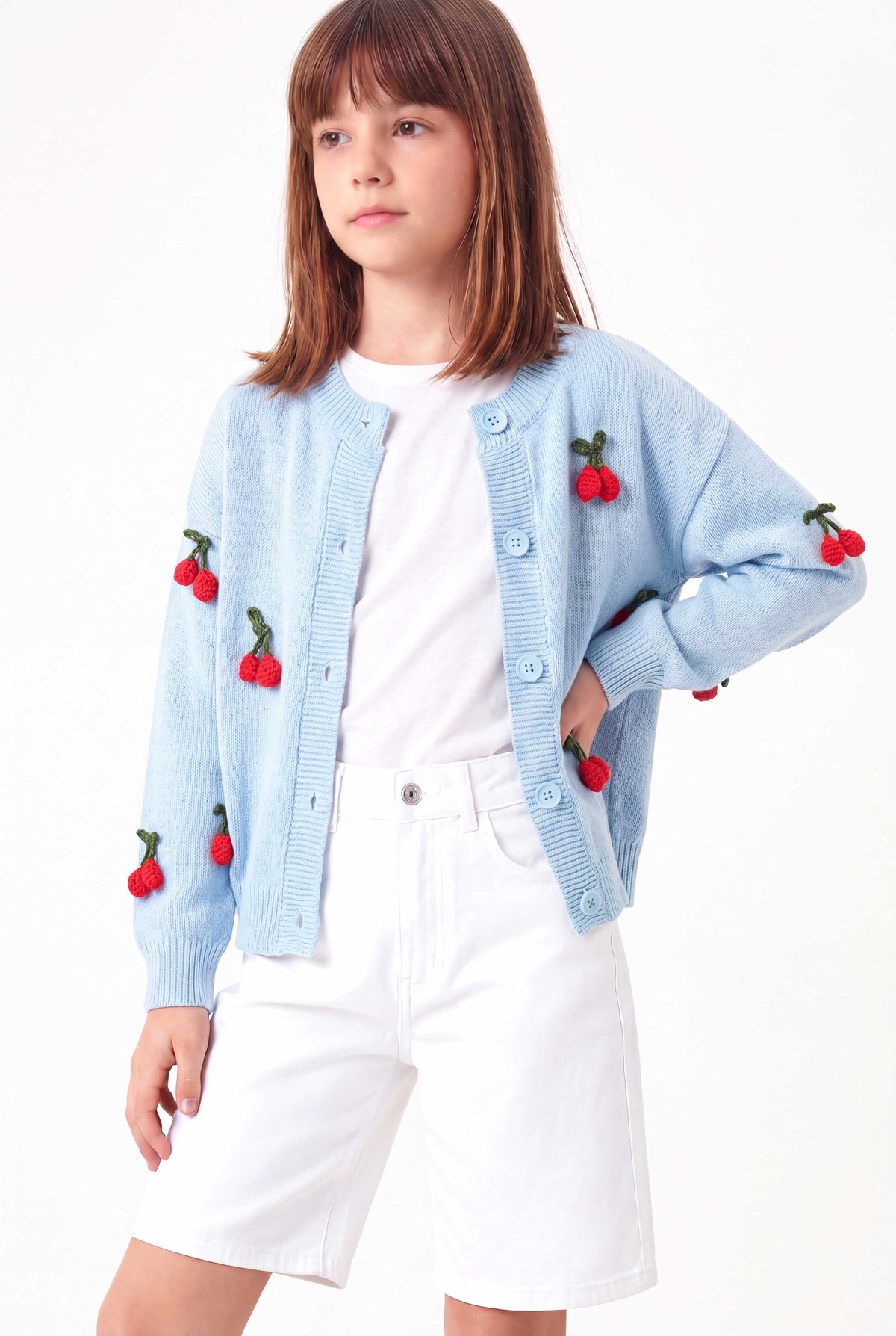 Peraluna CHERRY CARDIGAN - Organik Pamuk Kız Çocuk Hırka - Açık Mavi