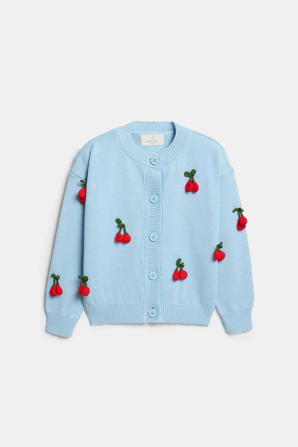 Peraluna CHERRY CARDIGAN - Organik Pamuk Kız Çocuk Hırka - Açık Mavi