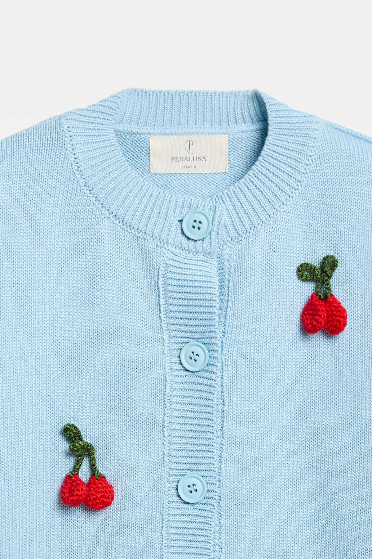 Peraluna CHERRY CARDIGAN - Organik Pamuk Kız Çocuk Hırka - Açık Mavi