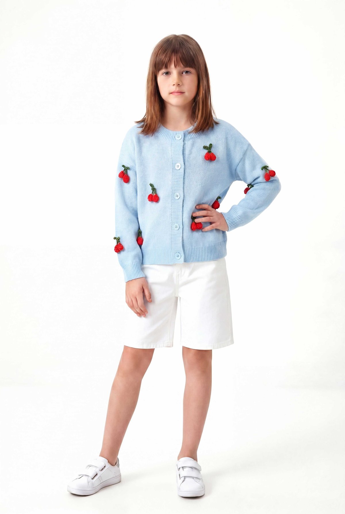 Peraluna CHERRY CARDIGAN - Organik Pamuk Kız Çocuk Hırka - Açık Mavi