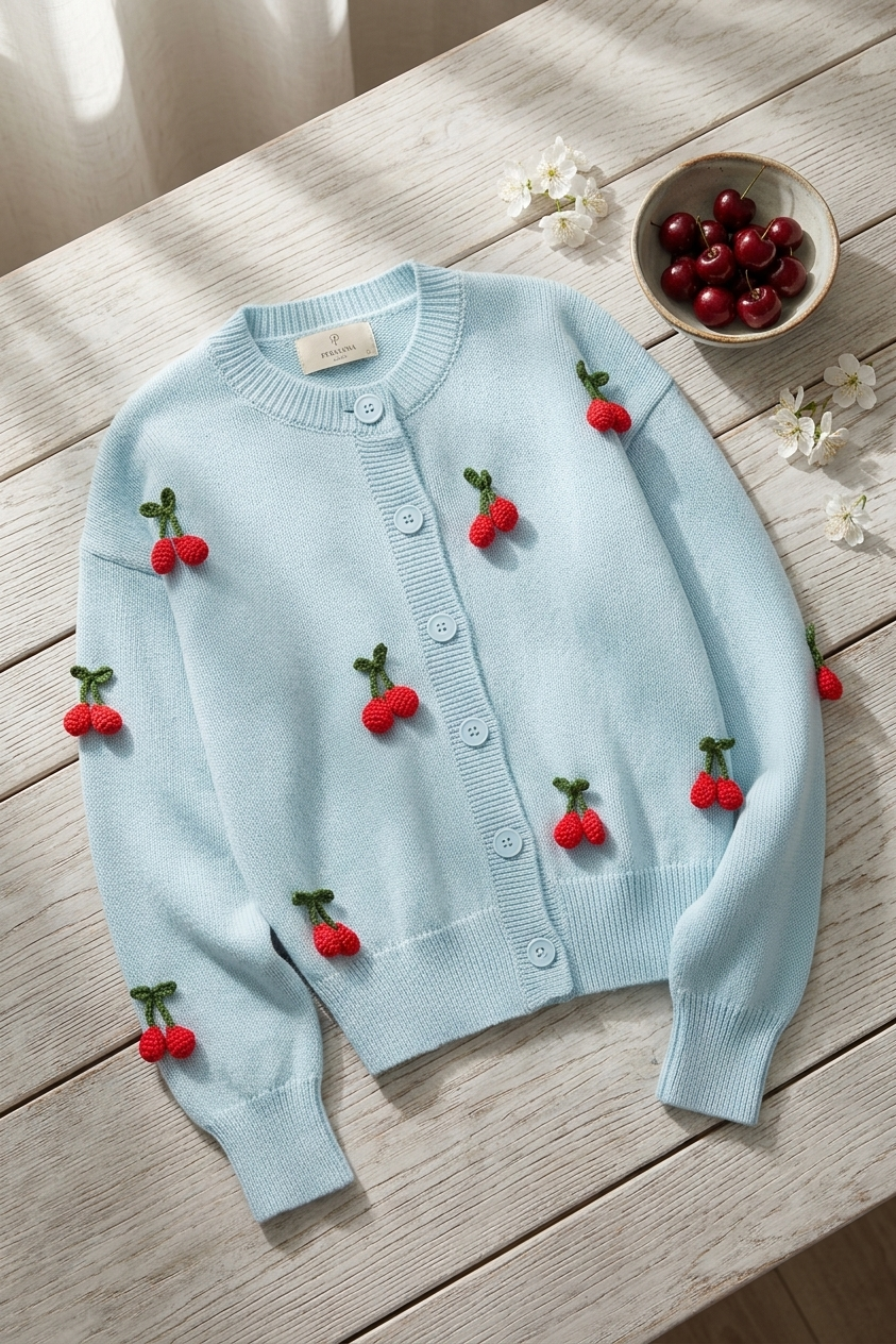 Peraluna CHERRY CARDIGAN Organik Pamuk Kadın Hırka - Açık Mavi