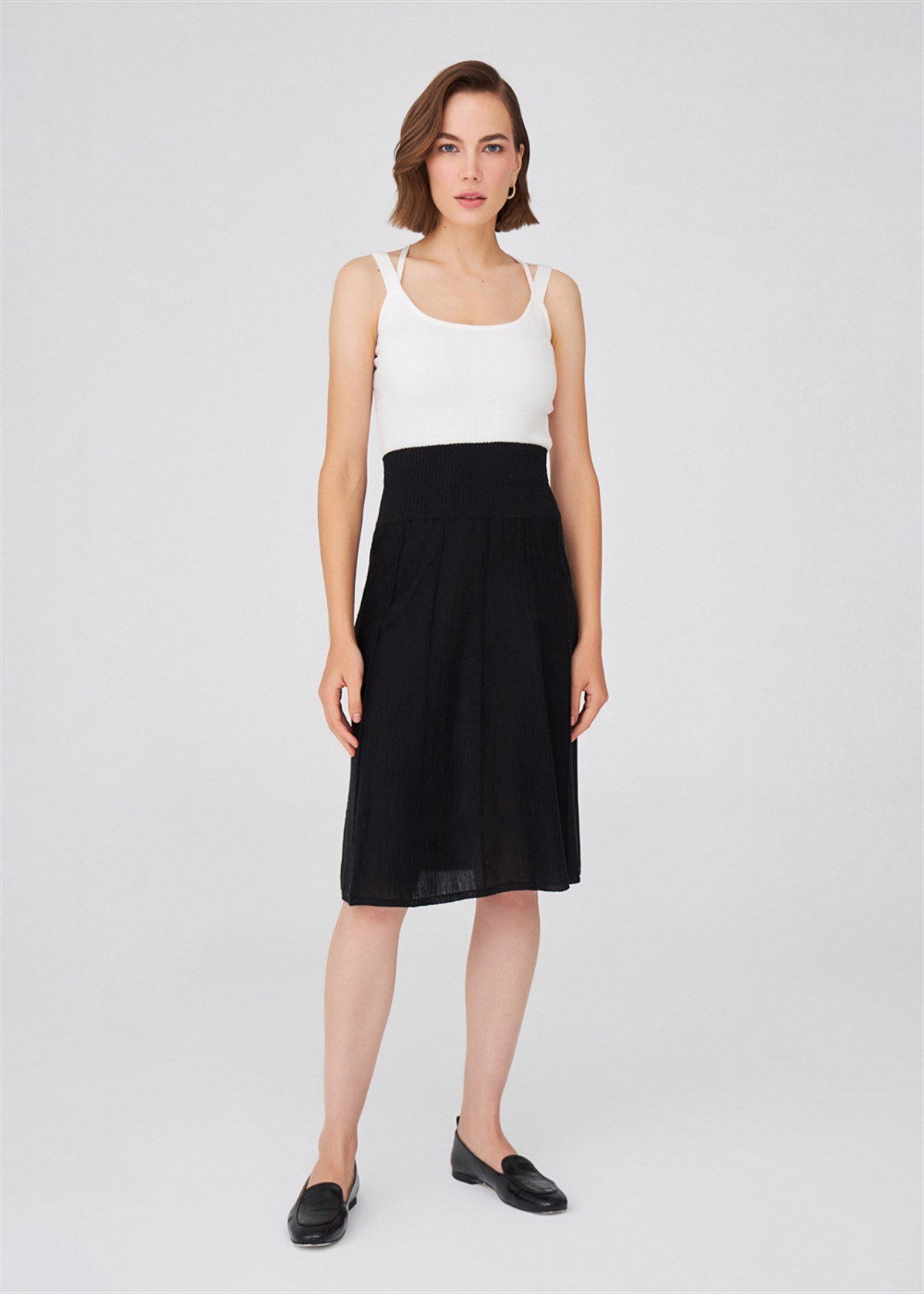 Peraluna 3D Striped High Waist Knee Level A-Line Knitwear Skirt - Multicolor