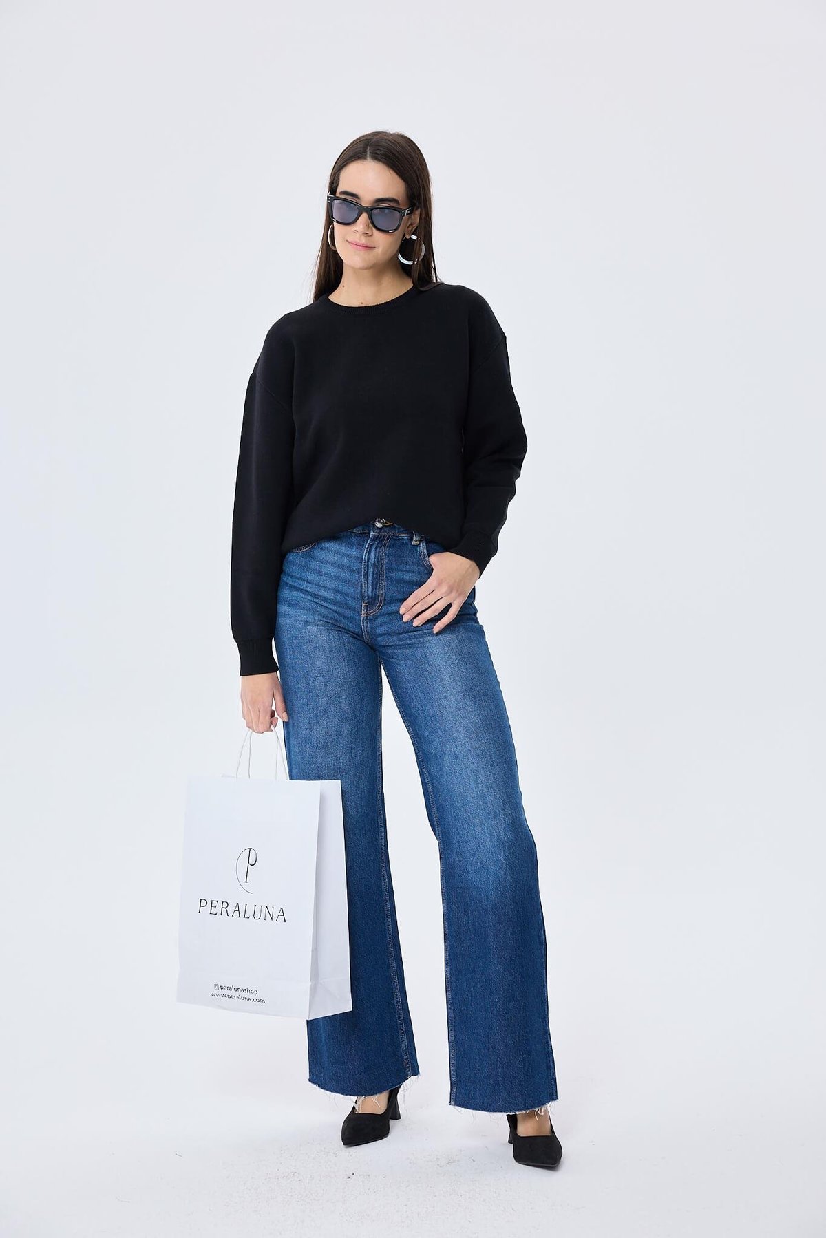 Peraluna Cleo Düz Örgü Kadın Mevsimlik Triko Kazak - Siyah