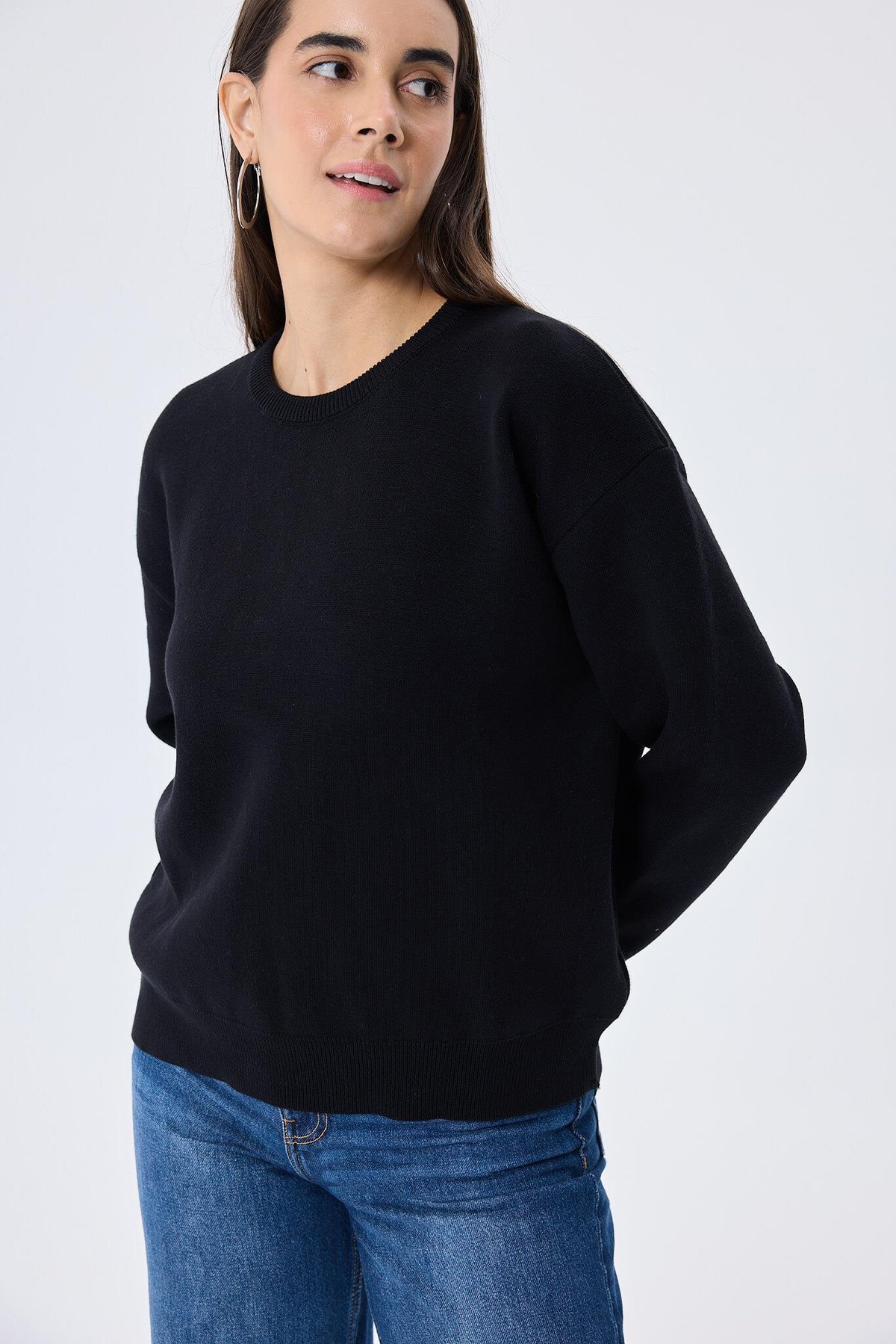 Peraluna Cleo Düz Örgü Kadın Mevsimlik Triko Kazak - Siyah