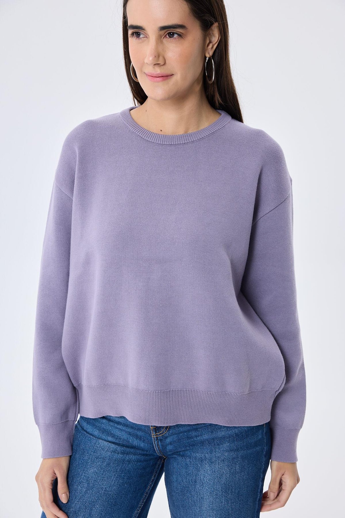 Peraluna Cleo Düz Örgü Kadın Mevsimlik Triko Kazak - Lila