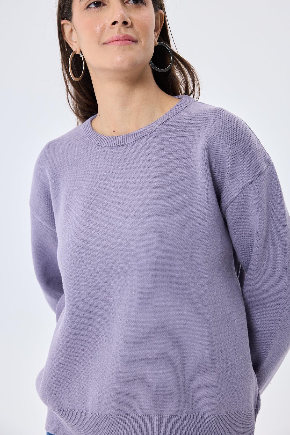 Peraluna Cleo Düz Örgü Kadın Mevsimlik Triko Kazak - Lila