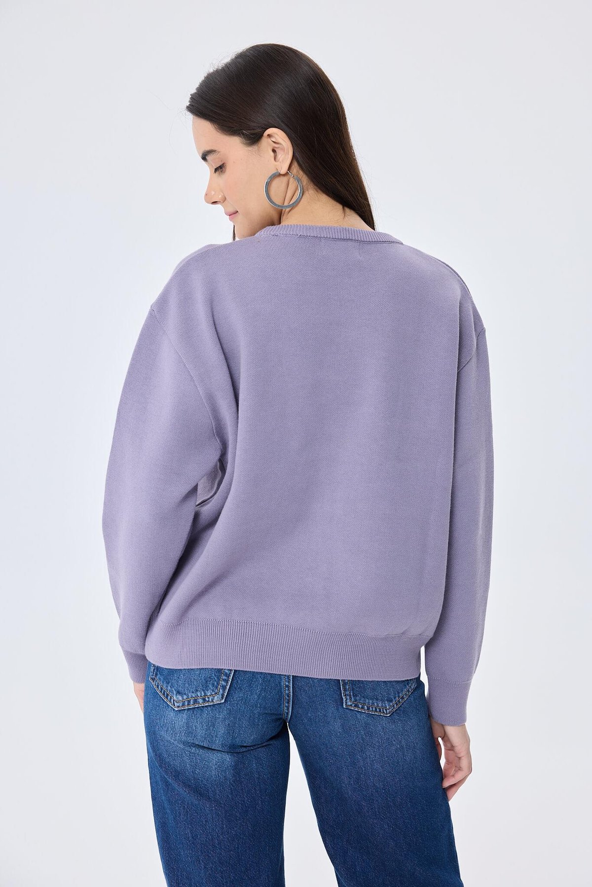 Peraluna Cleo Düz Örgü Kadın Mevsimlik Triko Kazak - Lila