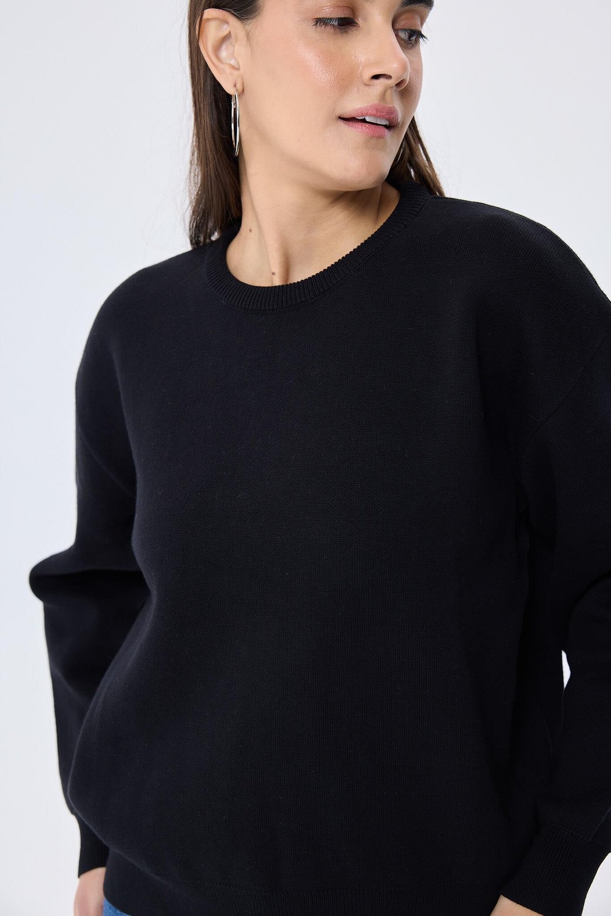 Peraluna Cleo Düz Örgü Kadın Mevsimlik Triko Kazak - Siyah