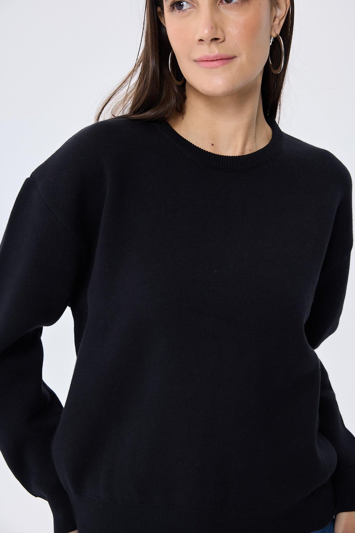 Peraluna Cleo Düz Örgü Kadın Mevsimlik Triko Kazak - Siyah