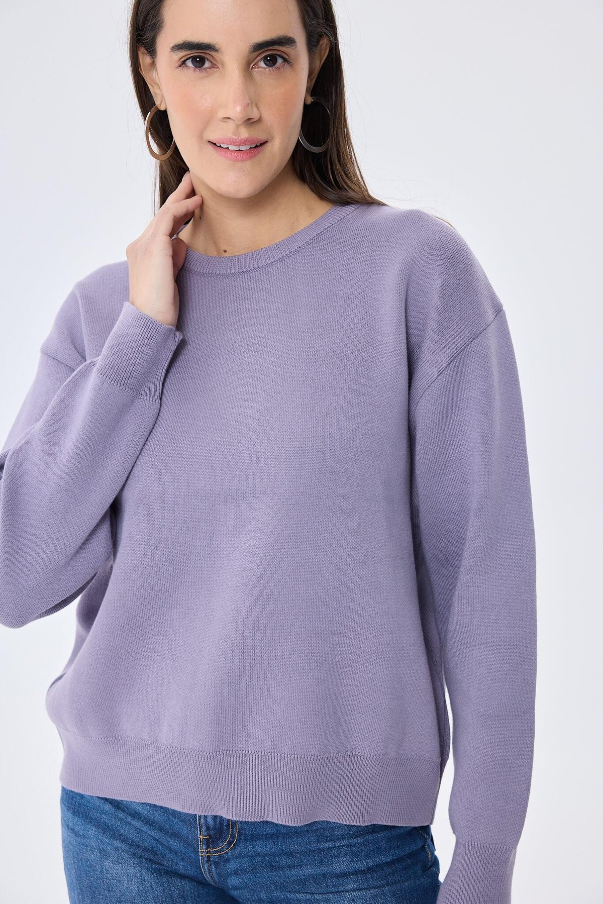 Peraluna Cleo Düz Örgü Kadın Mevsimlik Triko Kazak - Lila
