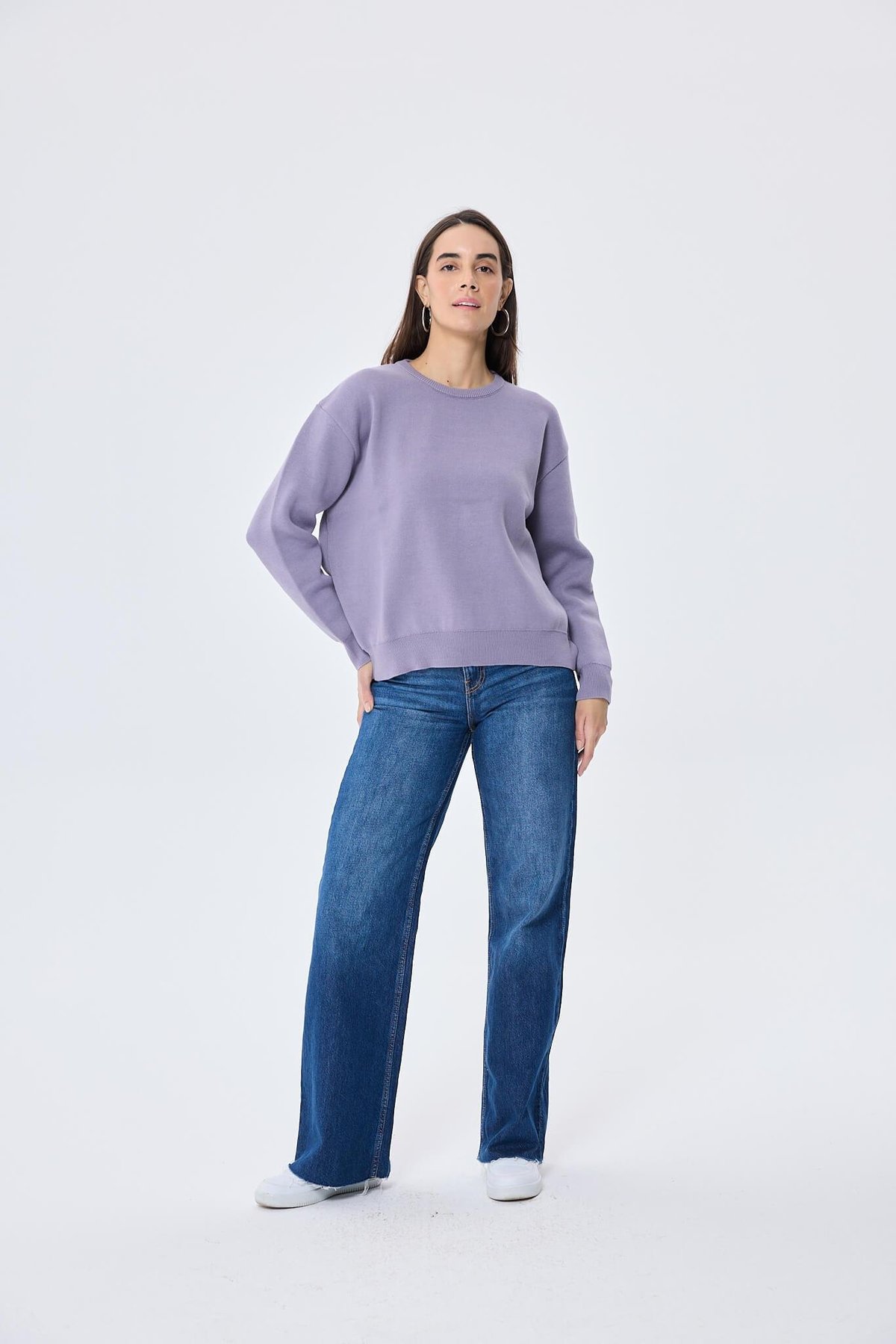 Peraluna Cleo Düz Örgü Kadın Mevsimlik Triko Kazak - Lila
