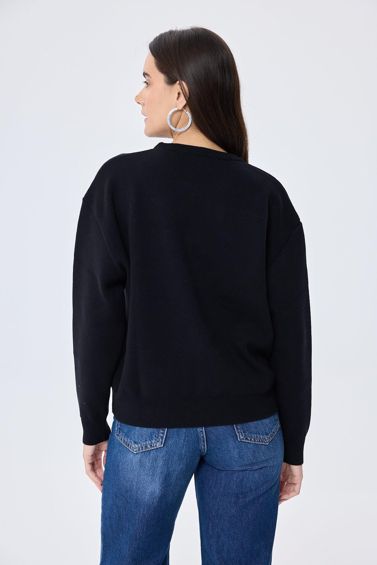 Peraluna Cleo Düz Örgü Kadın Mevsimlik Triko Kazak - Siyah