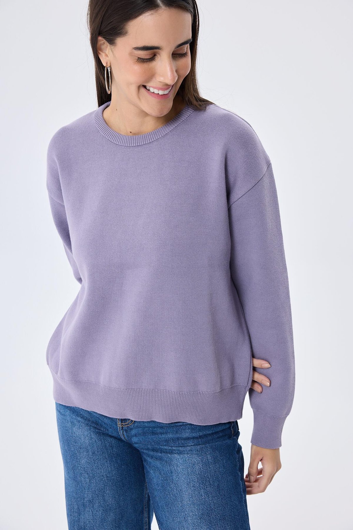 Peraluna Cleo Düz Örgü Kadın Mevsimlik Triko Kazak - Lila