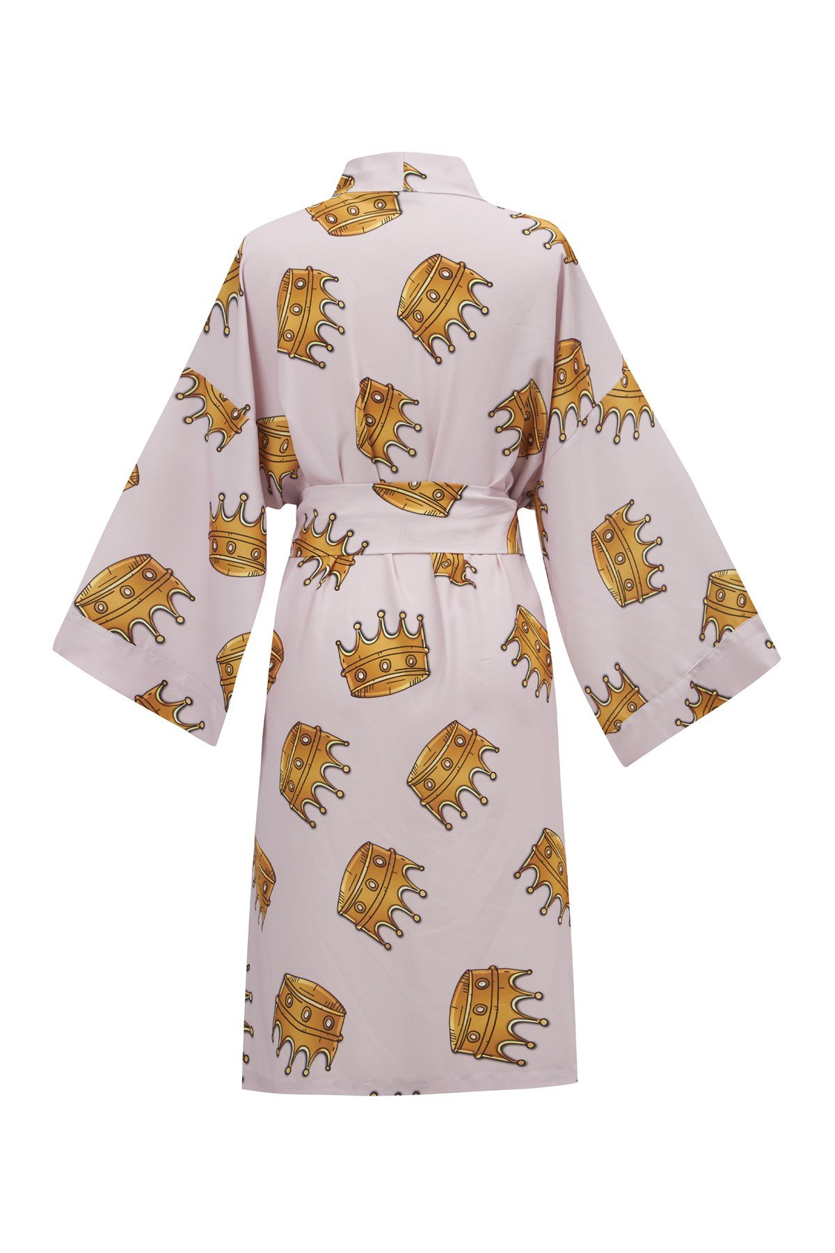 Peraluna CROWN Kral Tacı Desenli Diz Altı Saten Kadın Kimono Açık Lila/Hardal
