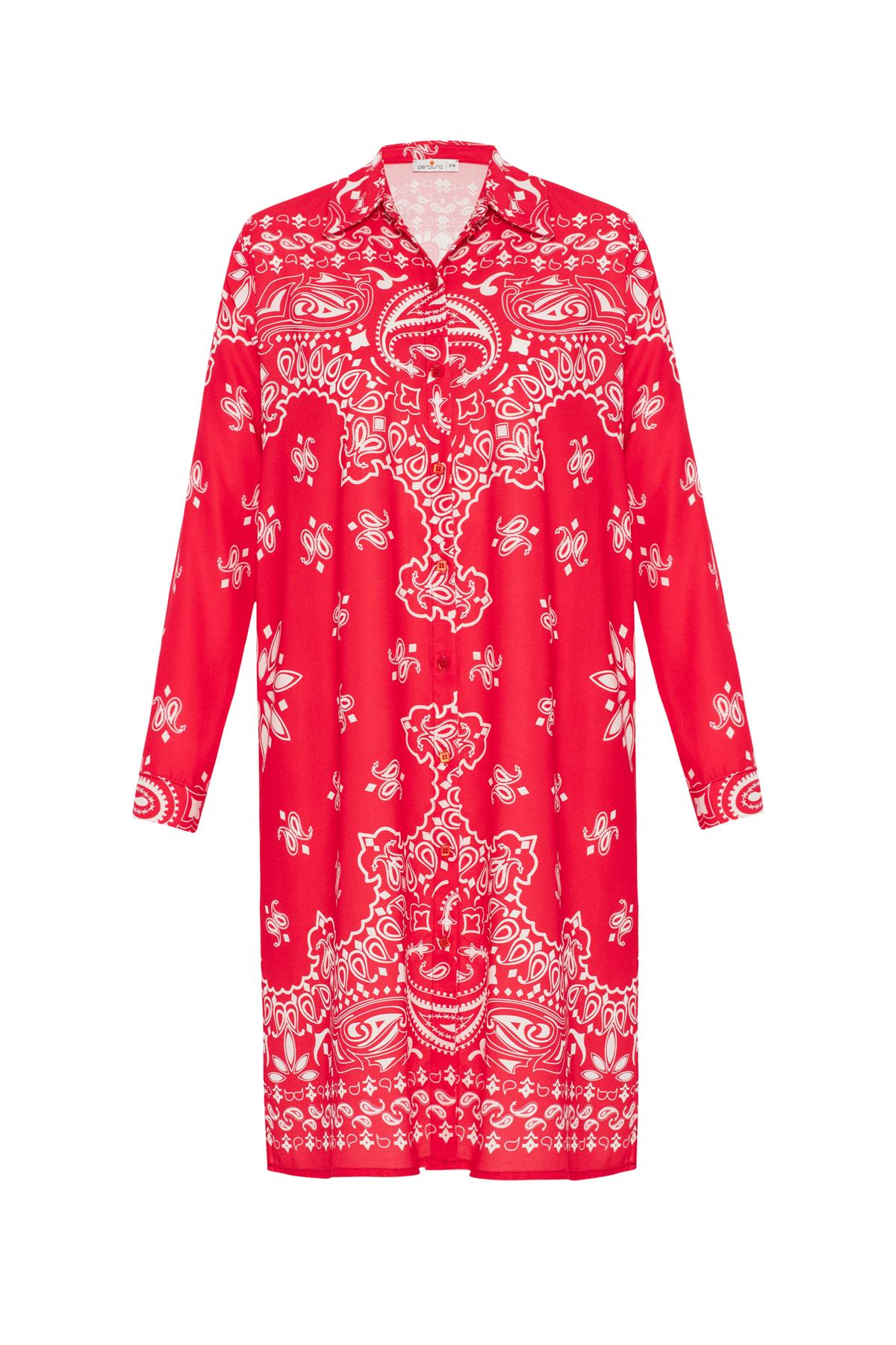 Peraluna DAISY DRESS Şal Desen Polo Yaka Düğmeli Mini Kadın Gömlek Elbise Nar Çiçeği/Beyaz