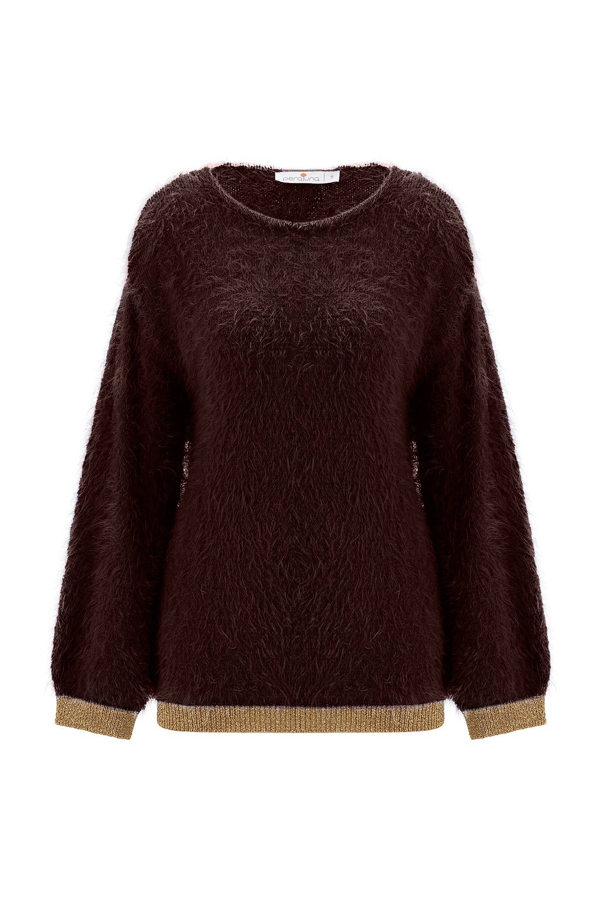 Peraluna DE VILLE PULLOVER Kol ve Etek Ucu Simli Kadın Triko Kazak Kahverengi