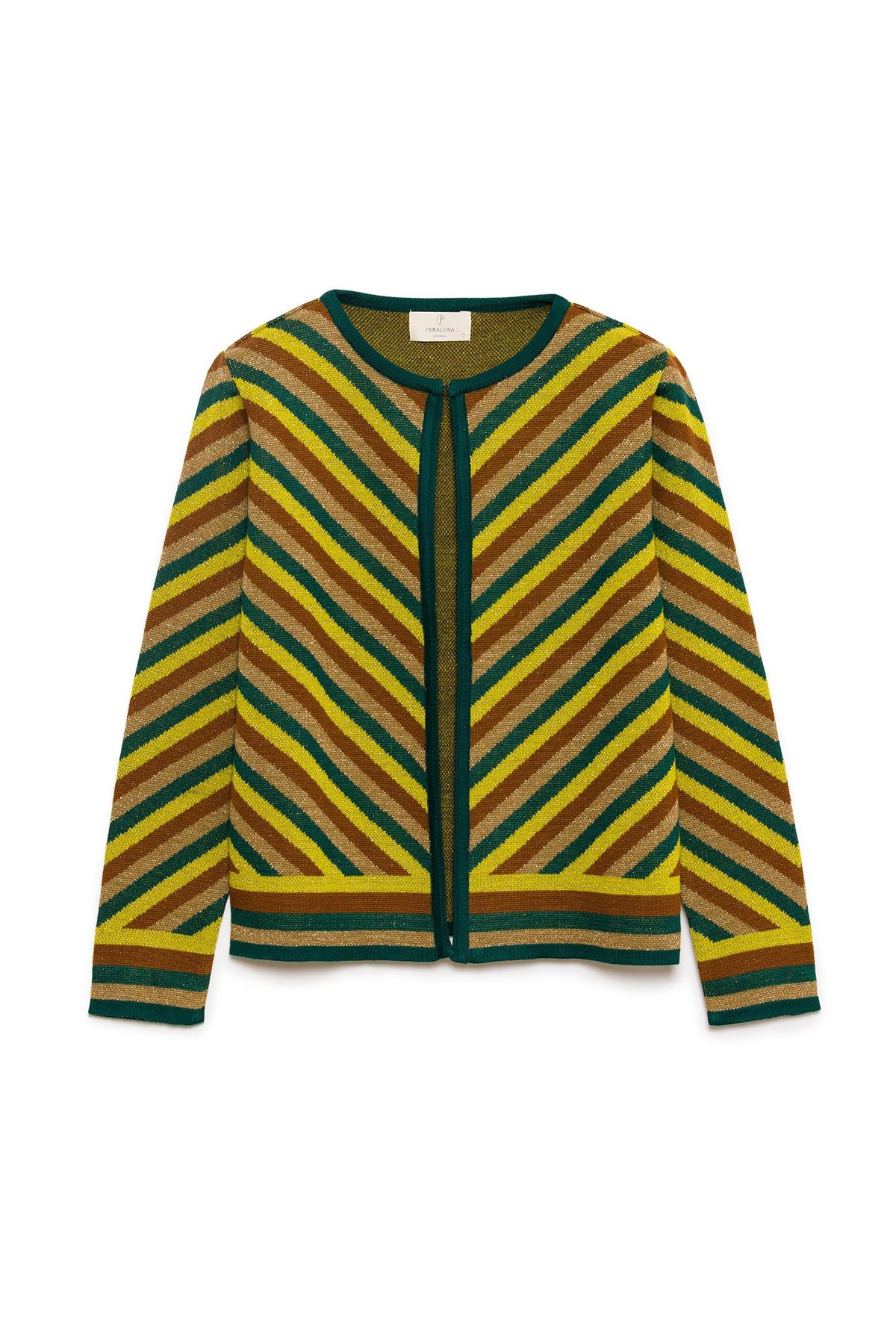 Peraluna Delight Striped Womens Cardigan With Lurex Detail - Emerald Multi