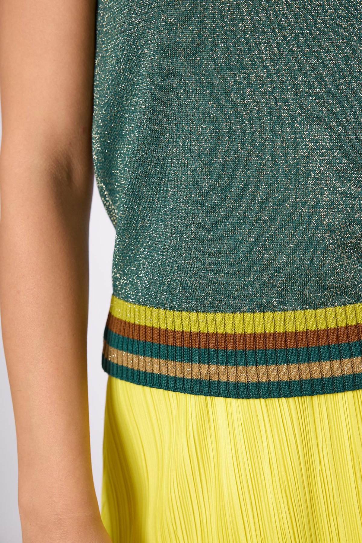 Peraluna Delight Halter Yaka Çizgili Simli Kadın Triko Bluz - Zümrüt Multi