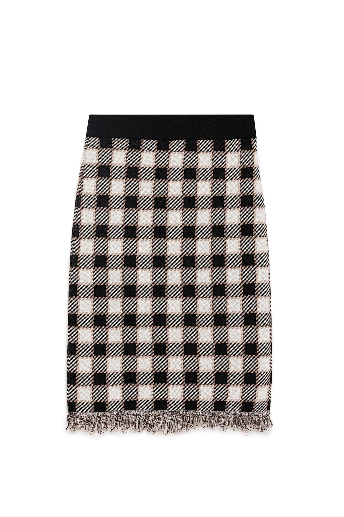 Peraluna Diana Pötikare Kadın Diz Üstü Triko Etek - Siyah/Ekru