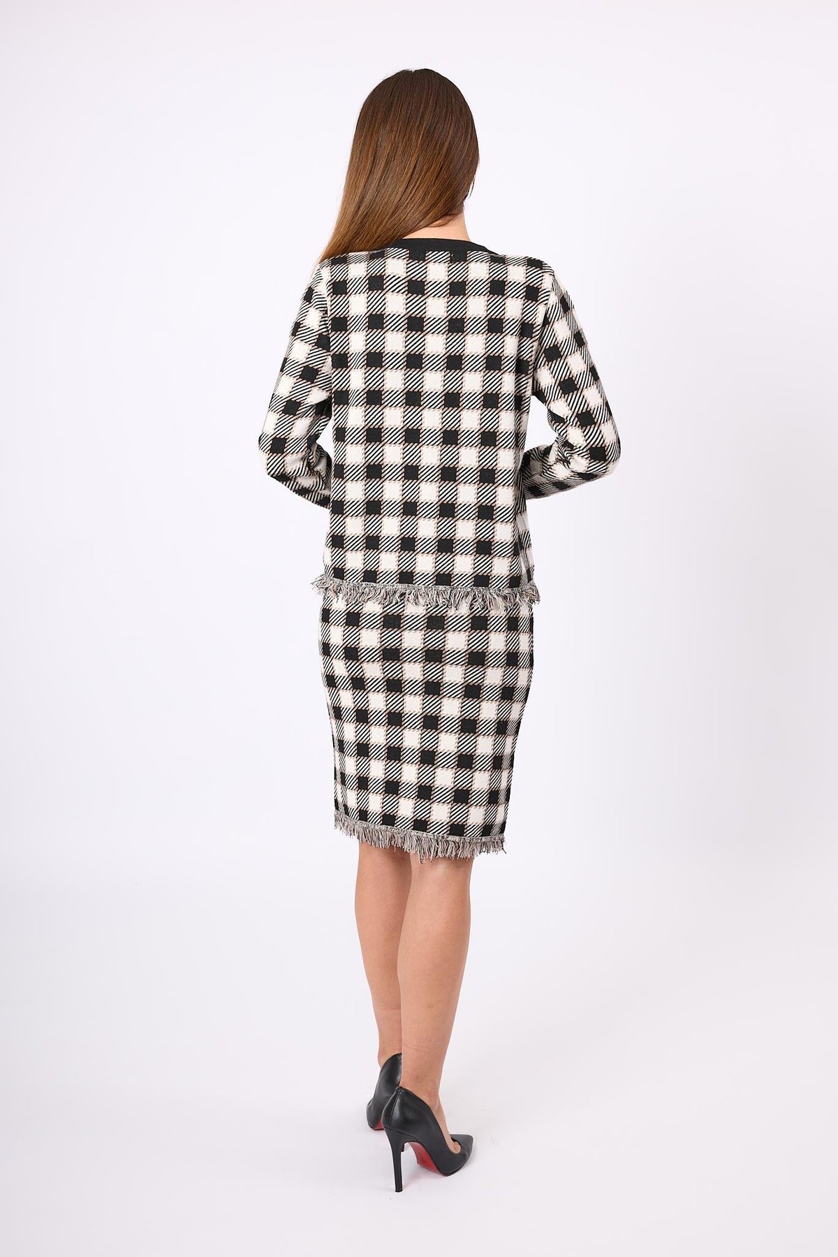 Peraluna Diana Pötikare Kadın Diz Üstü Triko Etek - Siyah/Ekru