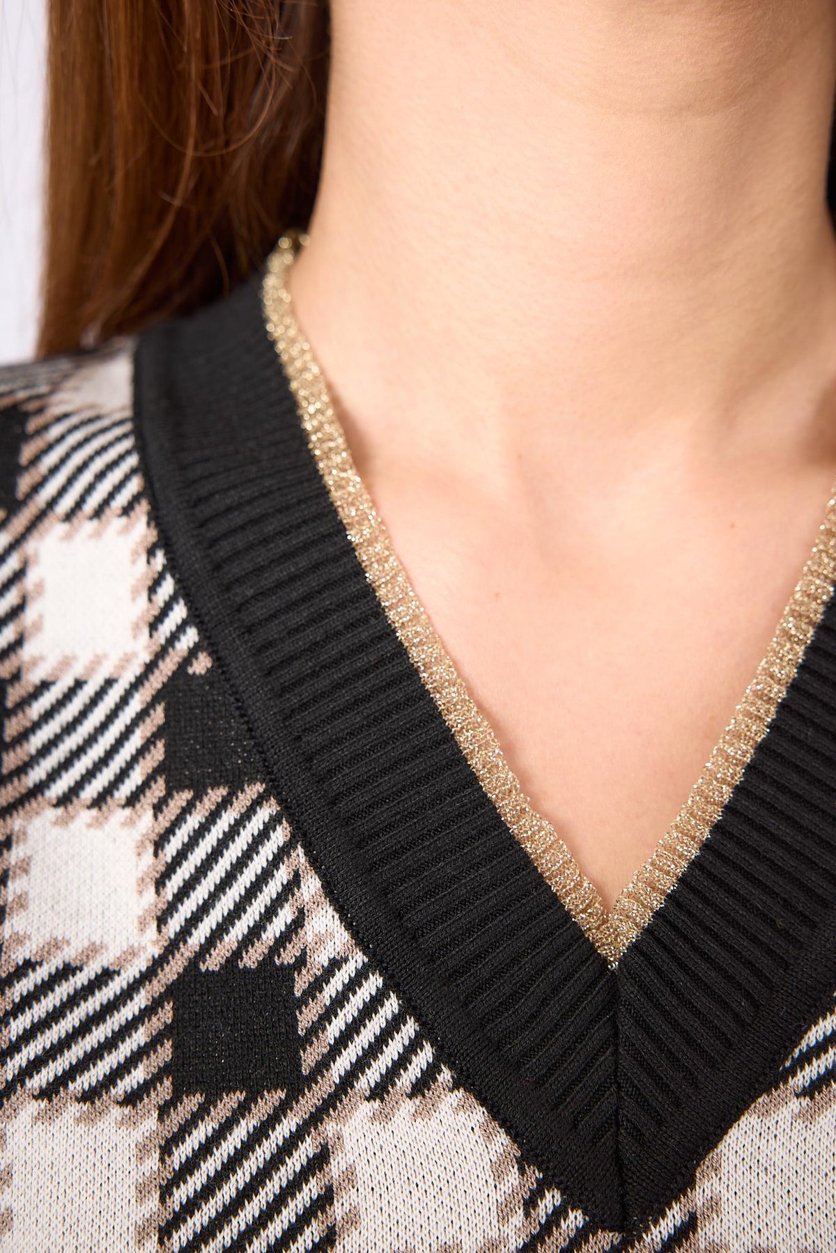 Peraluna Diana Pötikare Kadın Krop Kesim Triko Süveter - Siyah/Ekru