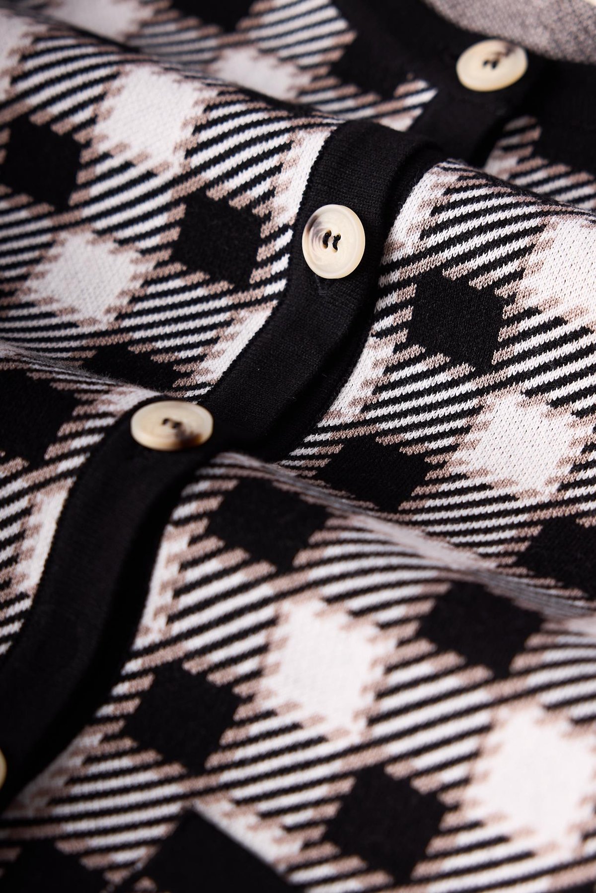 Peraluna Diana Pötikare Kadın Triko Ceket - Siyah/Ekru