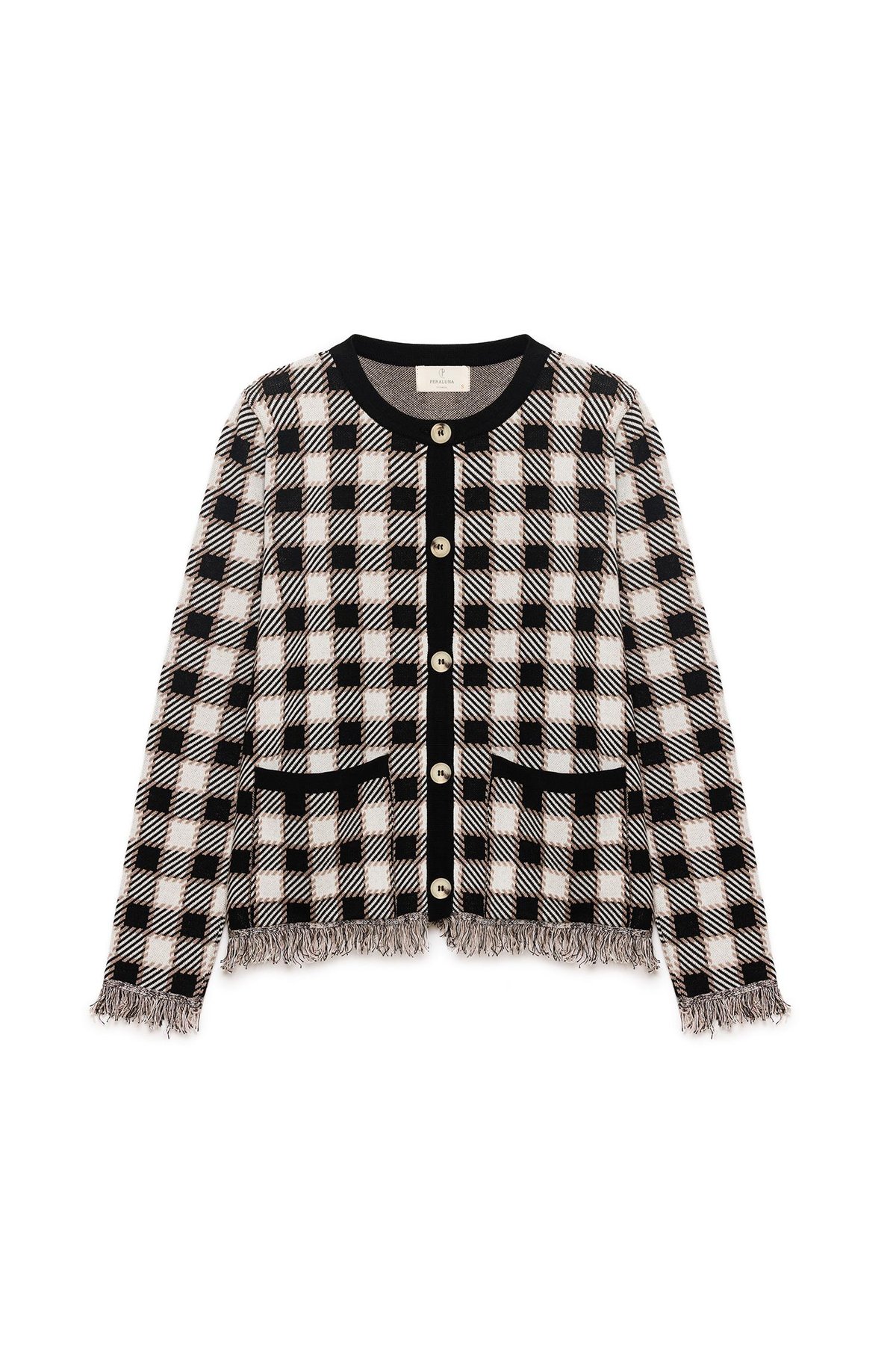 Peraluna Diana Pötikare Kadın Triko Ceket - Siyah/Ekru