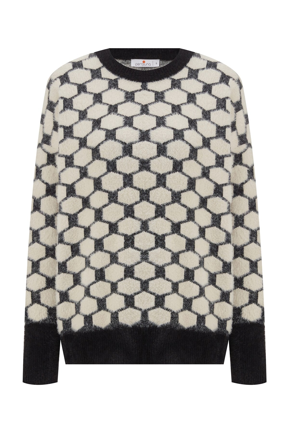 Peraluna DONNA PULLOVER Petek Desenli Kadın Triko Kazak Siyah/Ekru