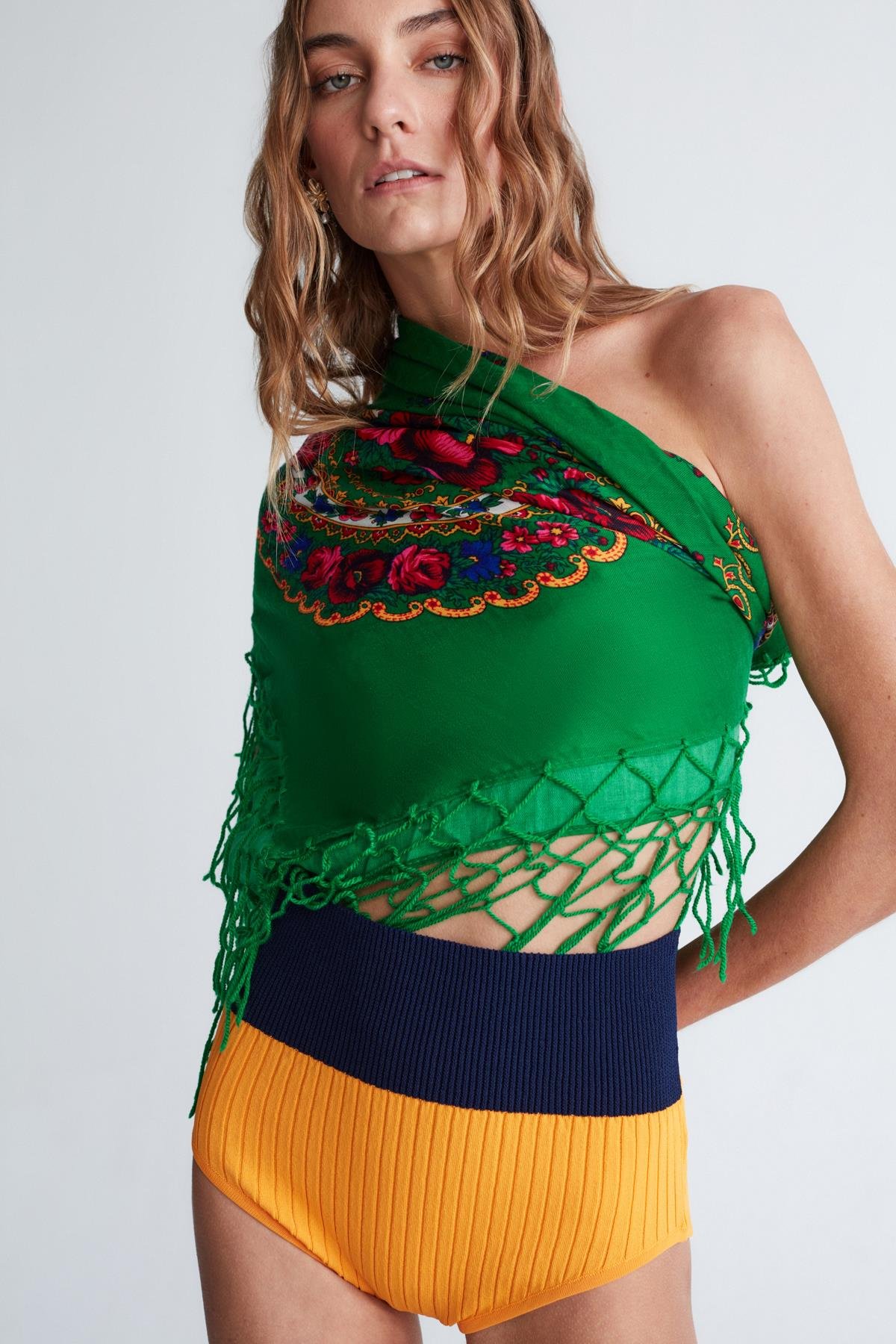 Peraluna DORA SHORTS Ribana Örgü Kadın Triko Tayt Şort Turuncu