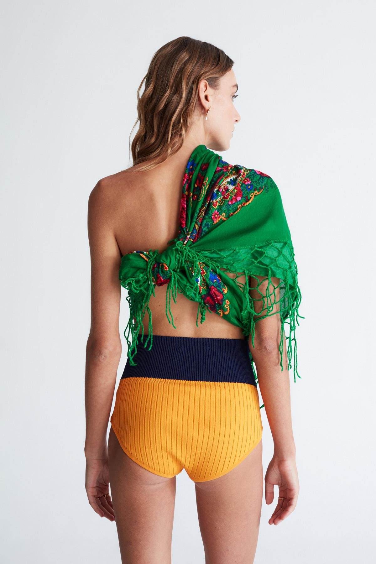 Peraluna DORA SHORTS Ribana Örgü Kadın Triko Tayt Şort Turuncu