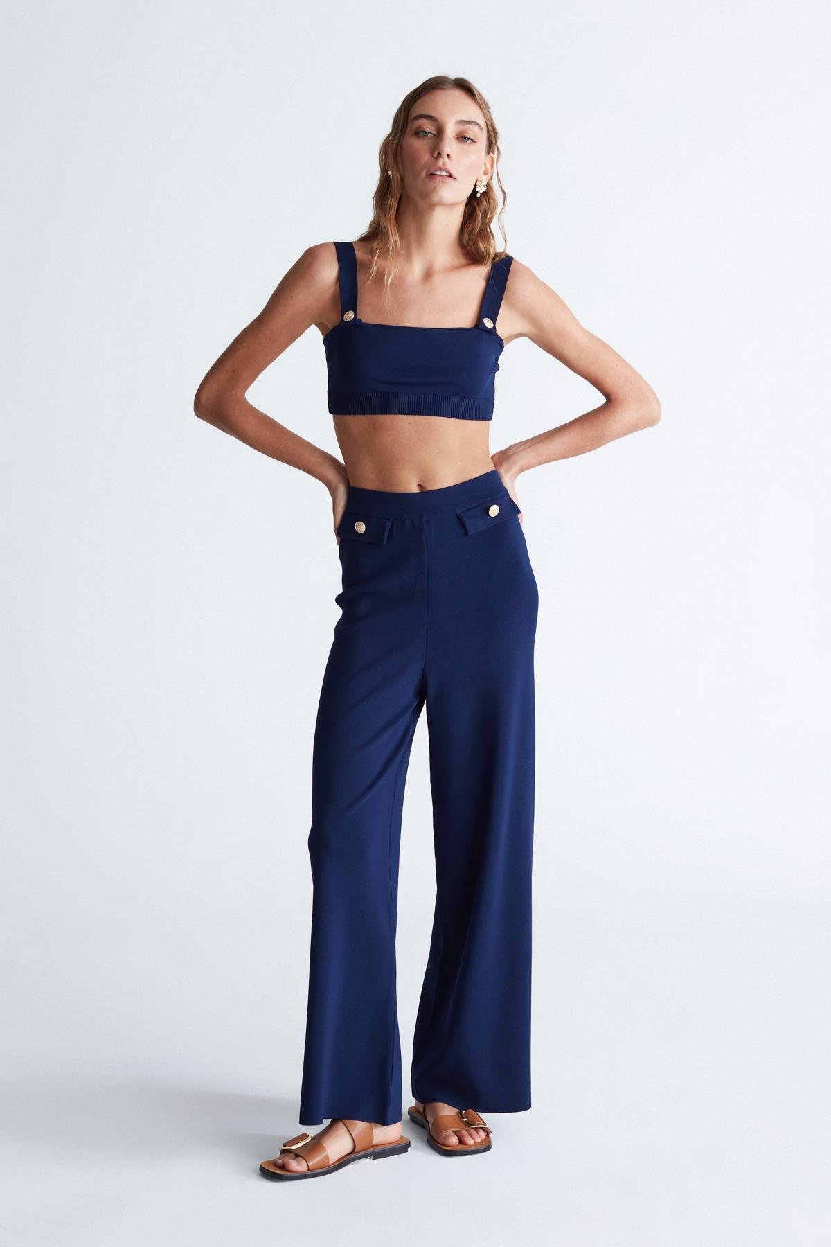 Peraluna ELIZABETH BRALET Düğme Detaylı Askılı Kadın Triko Bralet Lacivert