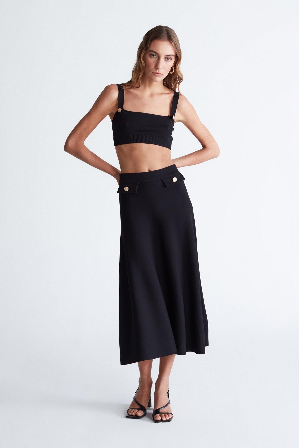 Peraluna ELIZABETH BRALET Düğme Detaylı Askılı Kadın Triko Bralet Siyah