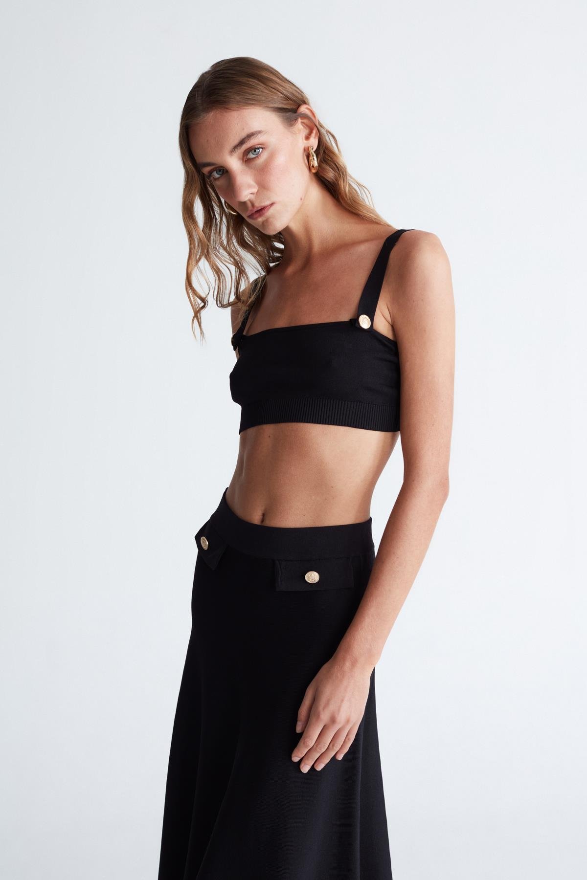 Peraluna ELIZABETH BRALET Düğme Detaylı Askılı Kadın Triko Bralet Siyah