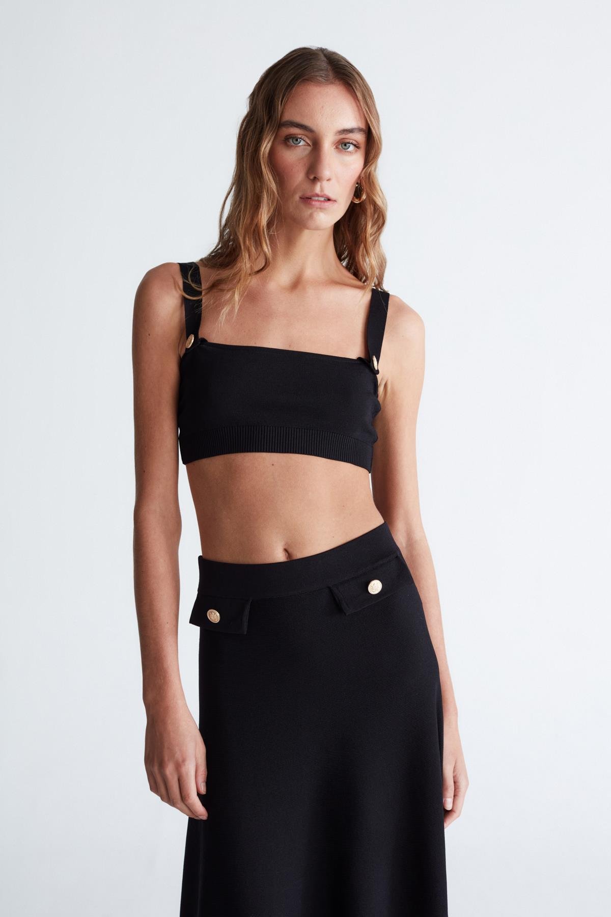 Peraluna ELIZABETH BRALET Düğme Detaylı Askılı Kadın Triko Bralet Siyah