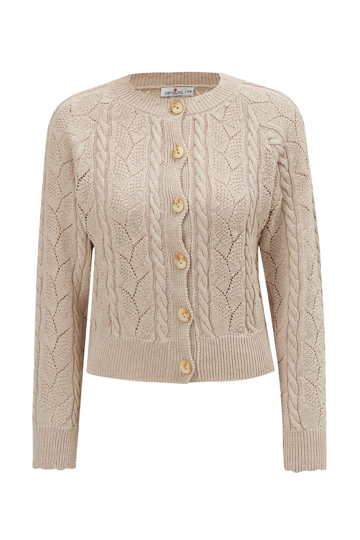 Peraluna ELLA CARDIGAN Ajur Detaylı Yazlık Düğmeli Kadın Triko Hırka Bej