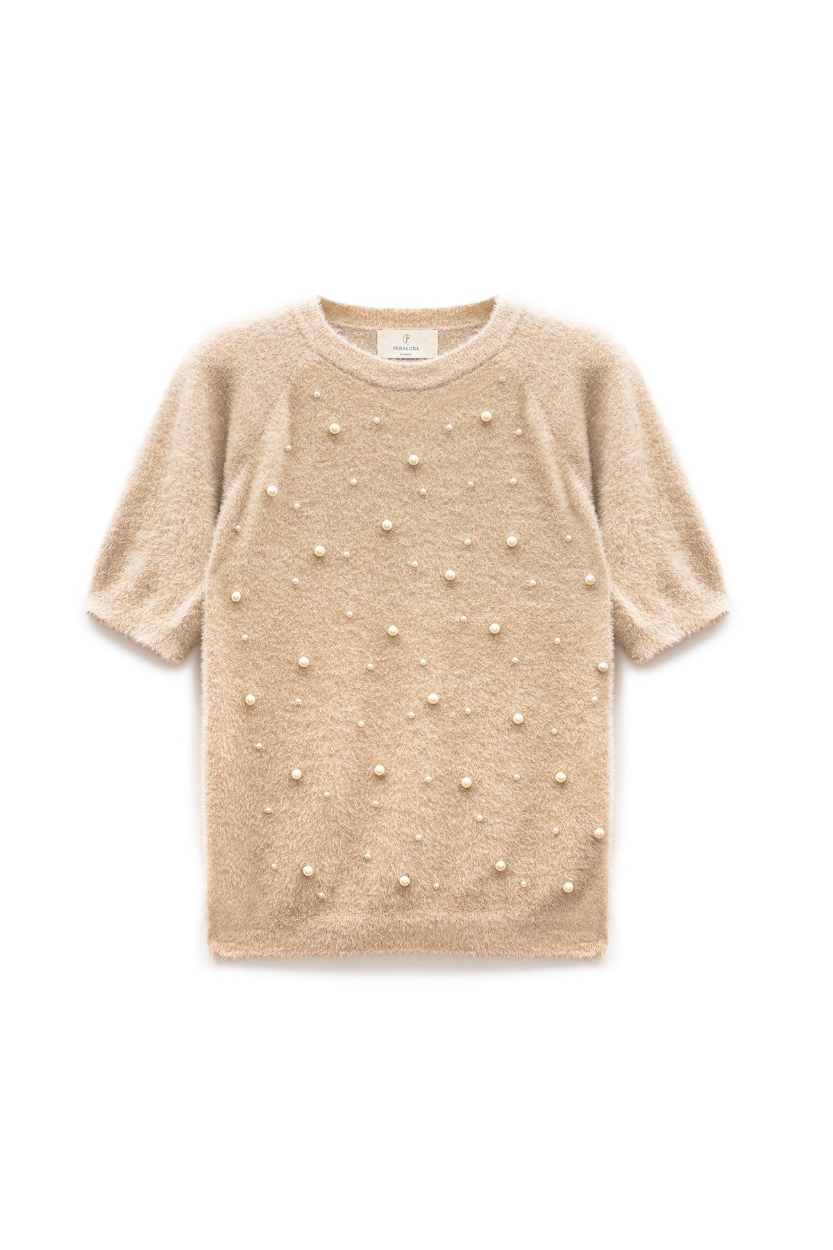 Peraluna Emilia Kadın Triko İnci Süslemeli Bluz - Bej