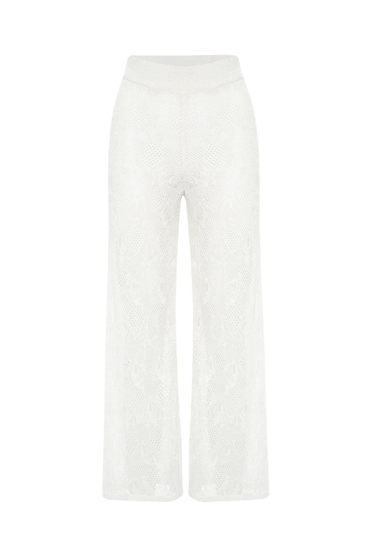 Peraluna EMMA TROUSER Dantel Desen Örgülü Geniş Midi Boy Kadın Triko Pantolon Ekru
