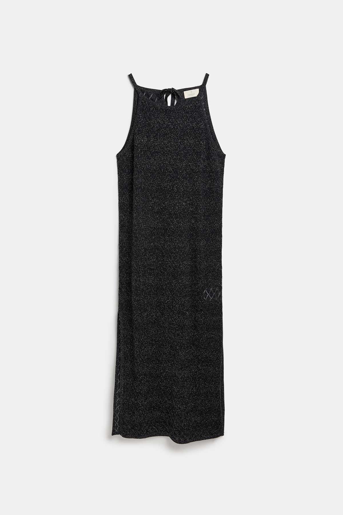 Peraluna EVELIEN DRESS Ajurlu Kadın Plaj Elbisesi - Siyah - Gümüş Simli