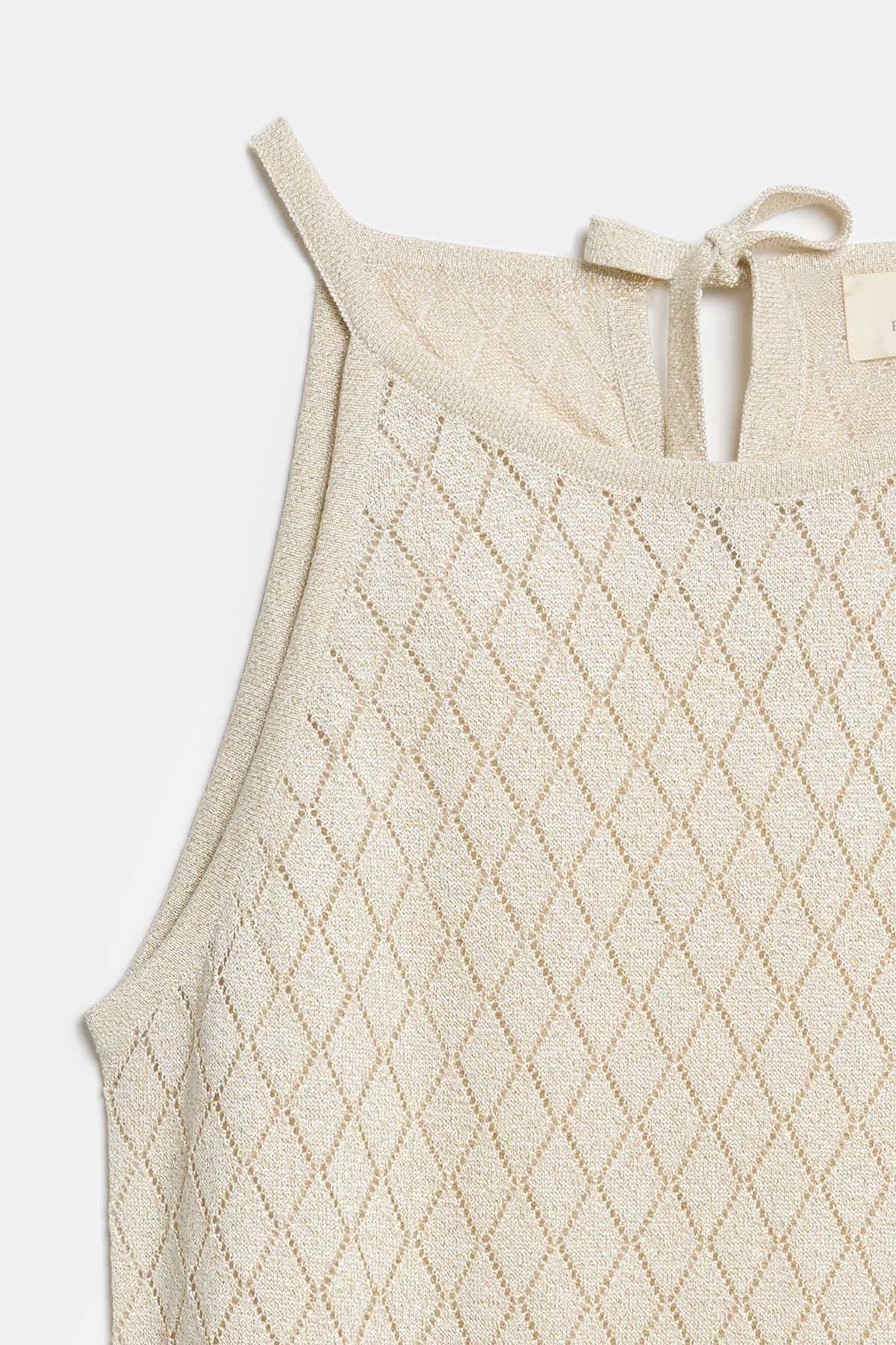 Peraluna EVELIEN DRESS Ajurlu Kadın Plaj Elbisesi - Krem - Gold Simli