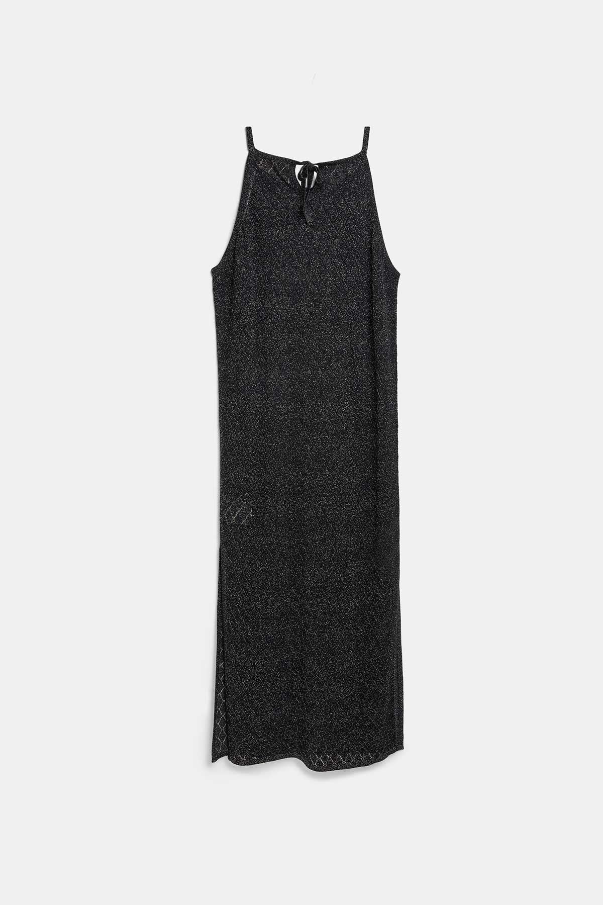 Peraluna EVELIEN DRESS Ajurlu Kadın Plaj Elbisesi - Siyah - Gümüş Simli