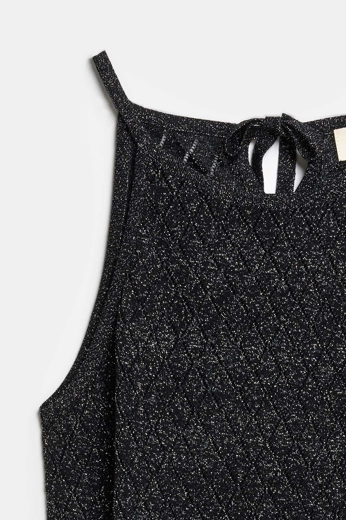 Peraluna EVELIEN DRESS Ajurlu Kadın Plaj Elbisesi - Siyah - Gümüş Simli