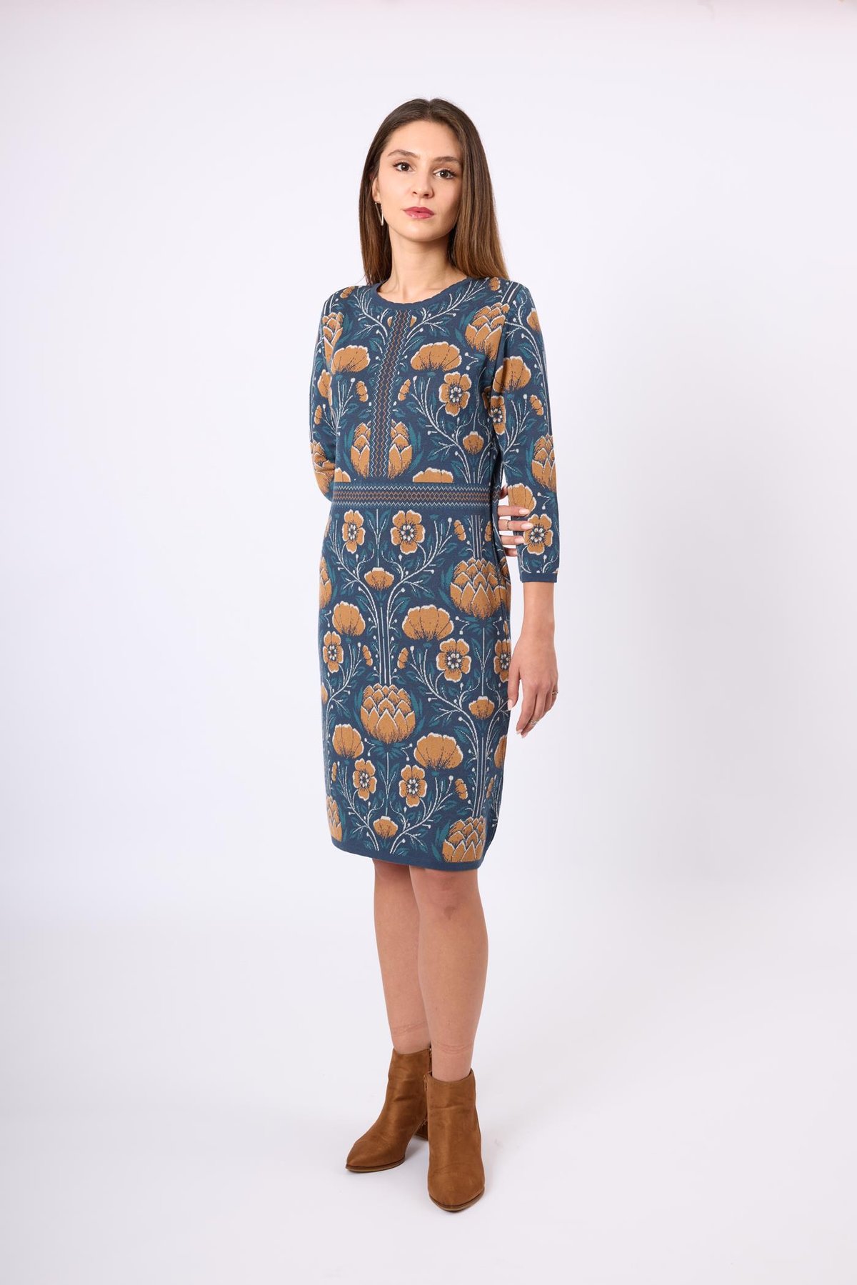 Peraluna Felicity Çiçek Jakarlı Kadın Triko Hırka - İndigo Multi