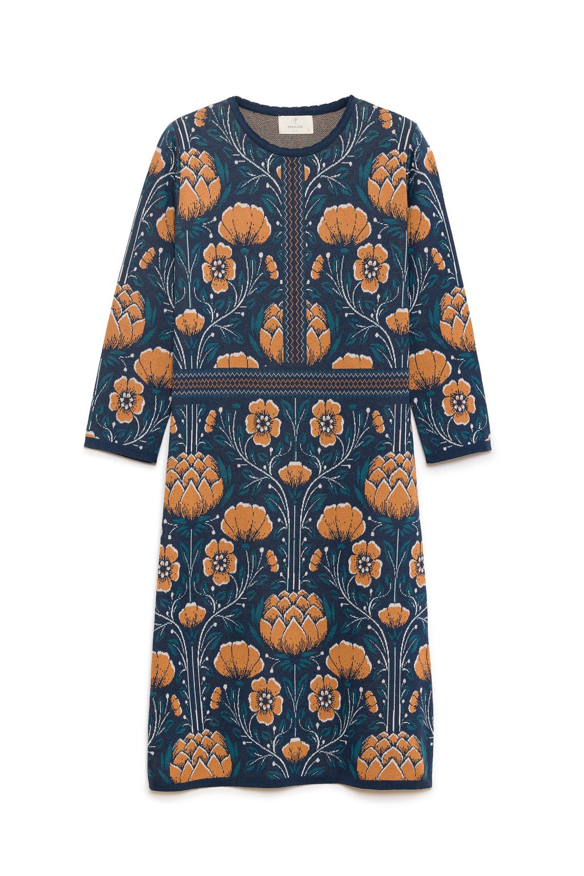 Peraluna Felicity Flower Jacquard Womens Knitted Dress - İndigo Multi