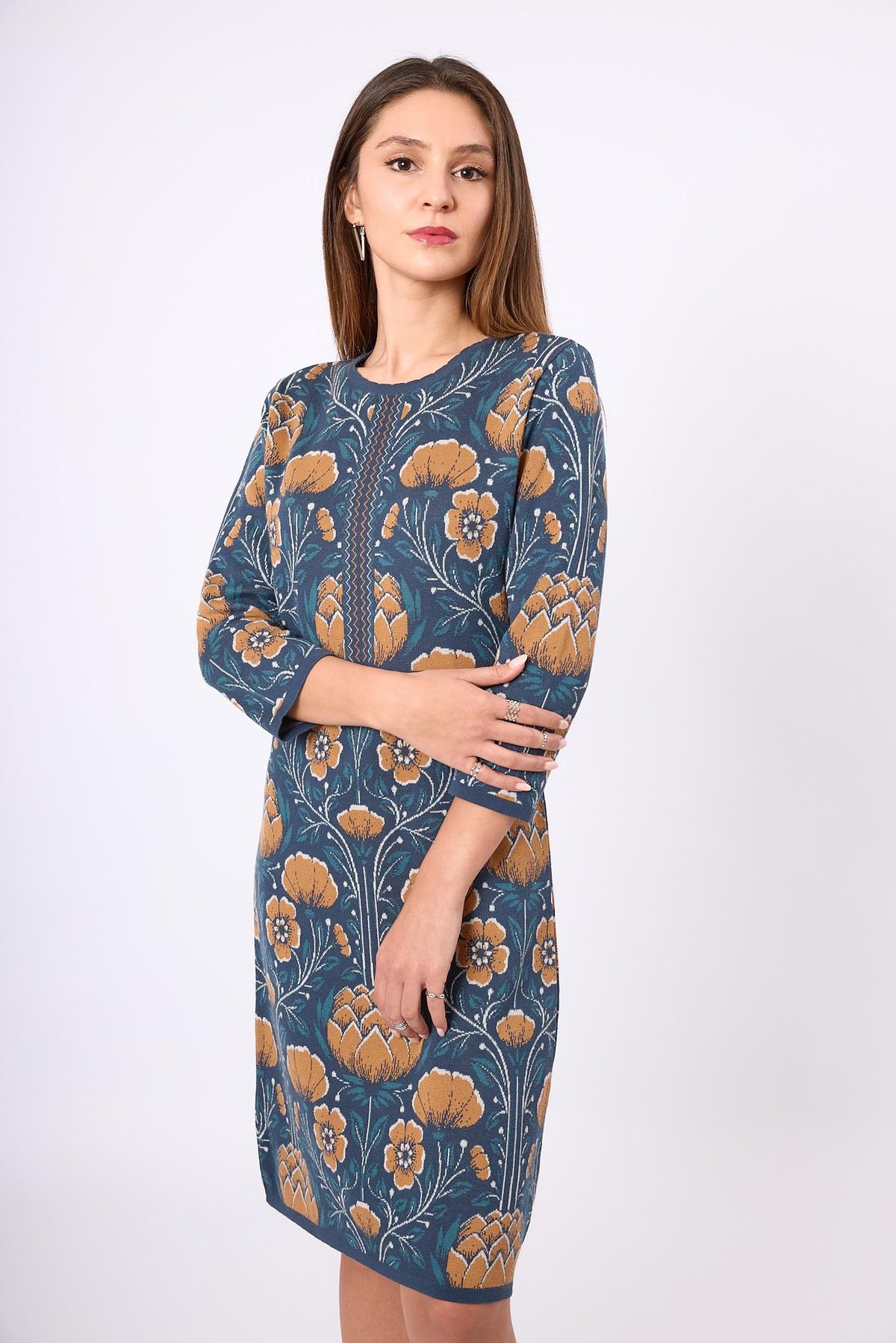 Peraluna Felicity Çiçek Jakarlı Kadın Triko Hırka - İndigo Multi