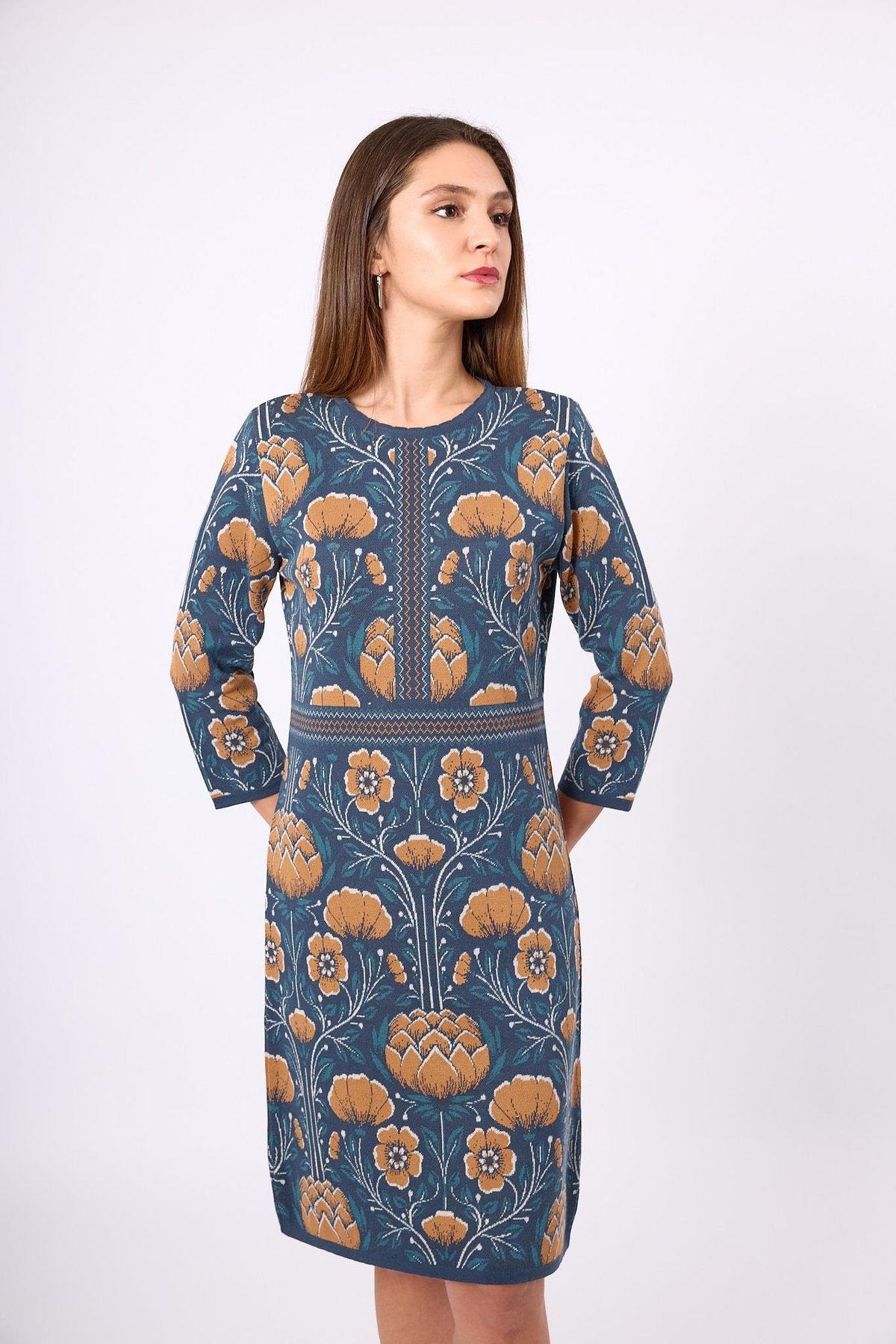 Peraluna Felicity Çiçek Jakarlı Kadın Triko Hırka - İndigo Multi