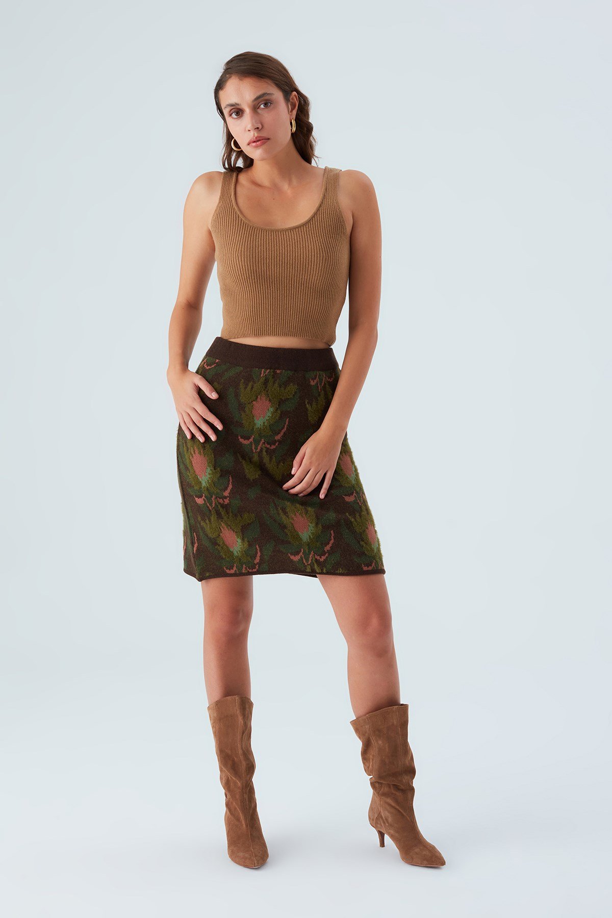 Peraluna FIORI SKIRT Floral Patterned Knee Level Women Knitwear Skirt - Multicolor