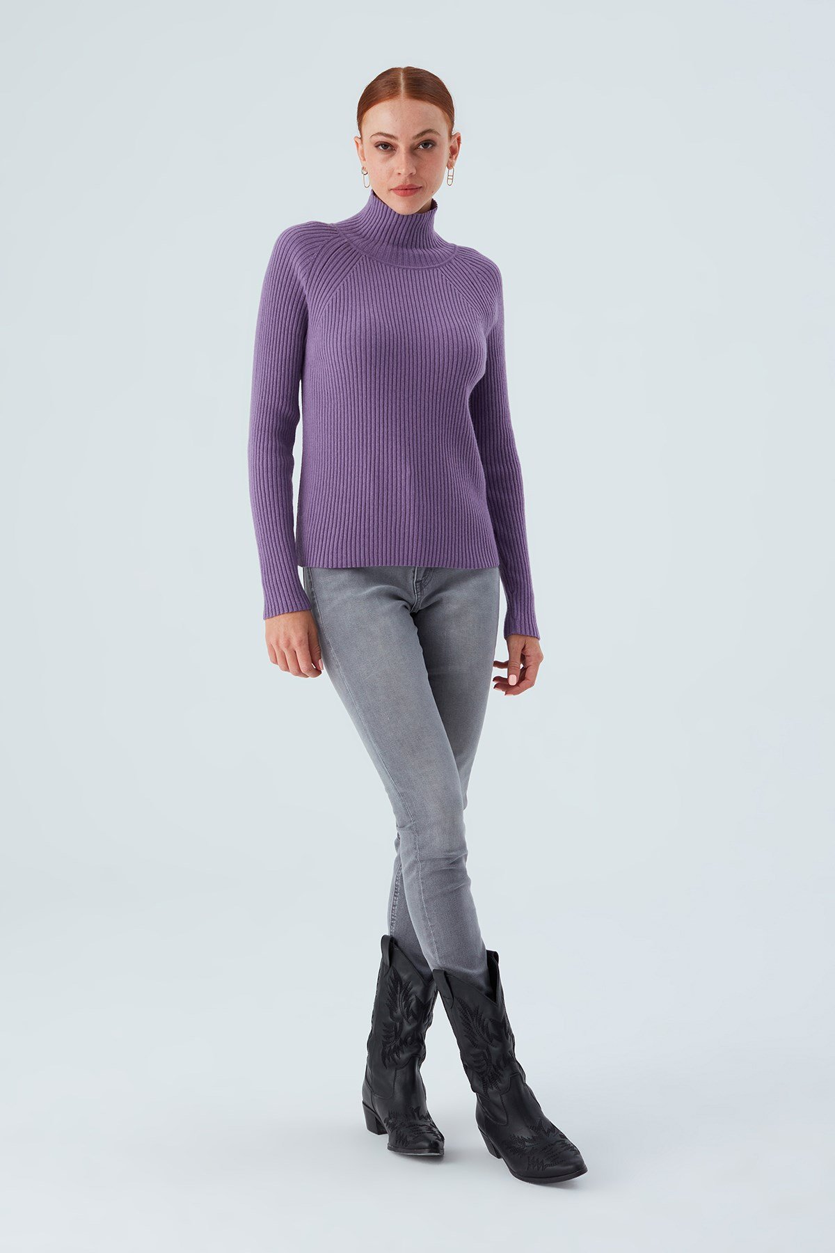 Peraluna Turtleneck Cashmere Blend Slim Fit Women Knitwear Sweater - Dark Lilac