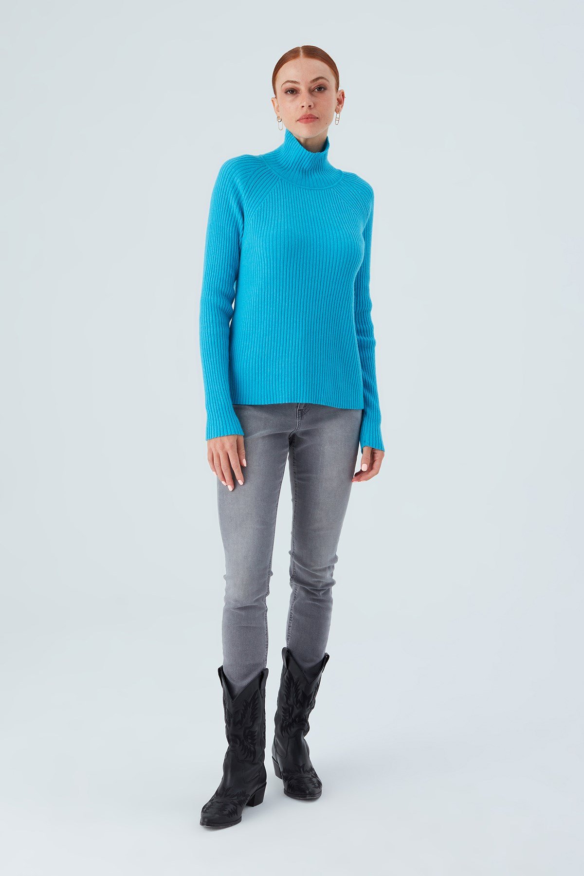Peraluna Turtleneck Cashmere Blend Slim Fit Women Knitwear Sweater - Turquoise