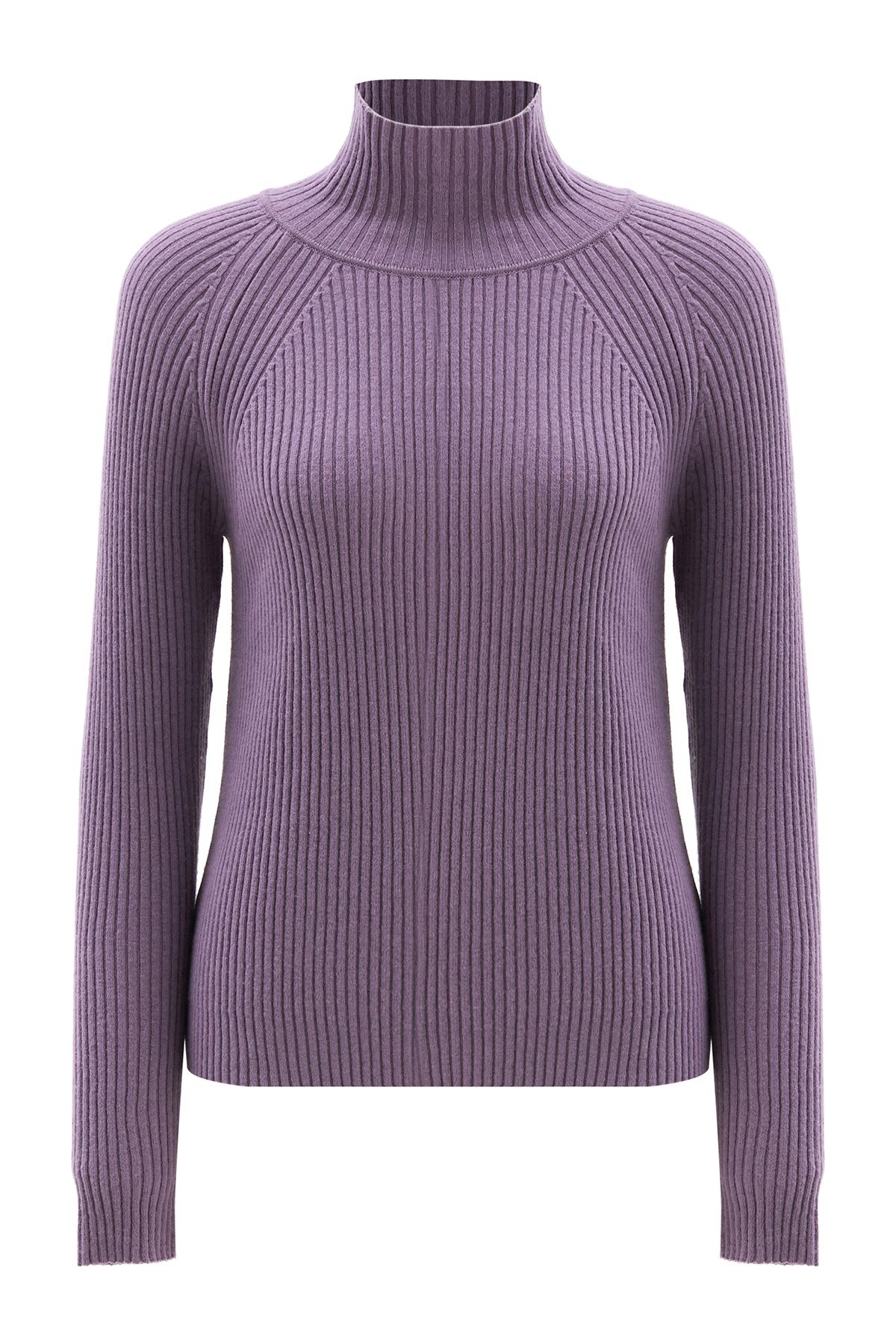 Peraluna Fit Kalıp Balıkçı Yaka Kaşmir Karışım Kadın Triko Kazak Koyu Lila