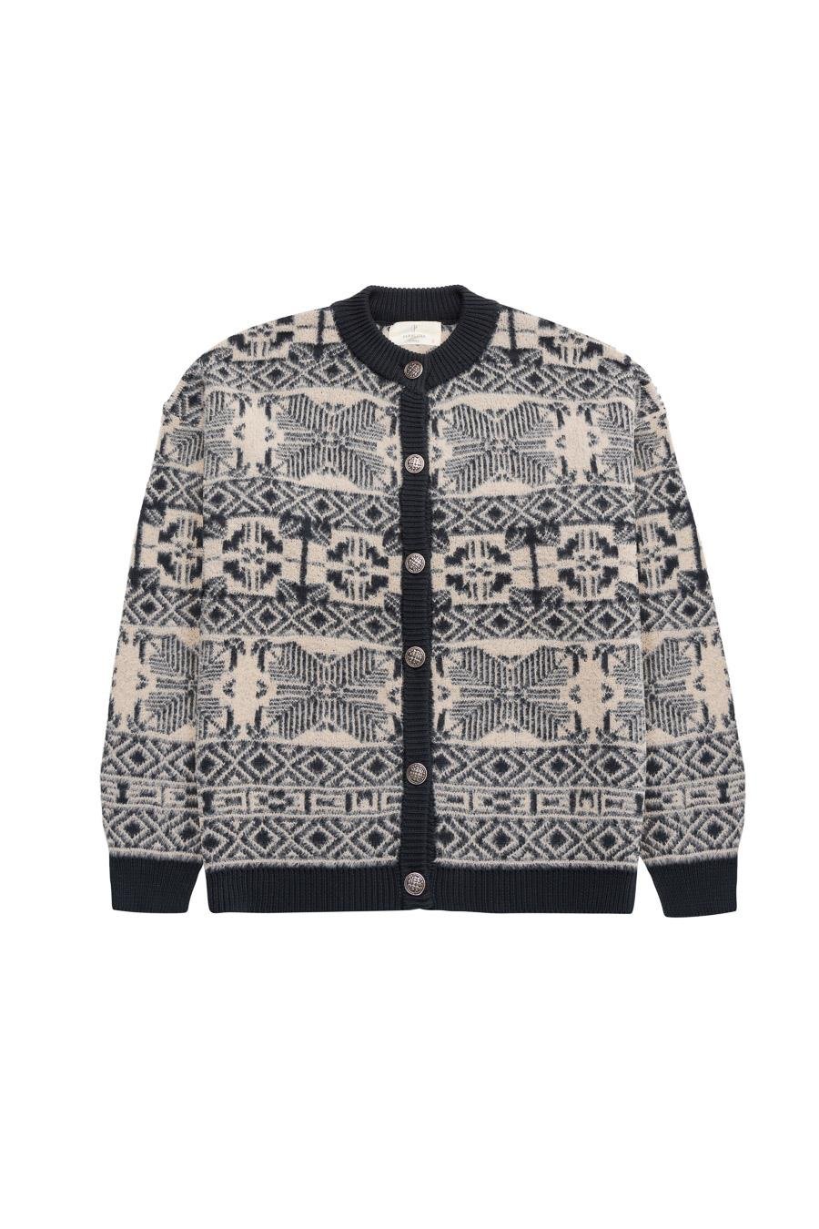 Peraluna FLORA JACKET Bisiklet Yaka Jakarlı Koton Karışım Kadın Triko Ceket - Şampanya